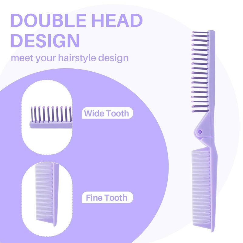 RHOS Brand Hair Comb, Double Head Folding Travel Hair Brush - Mini Pocket Size Comb for Women and Girls, Detangling Hair Comb for Purse, Bags, All Hair Types (Purple) - Image 2